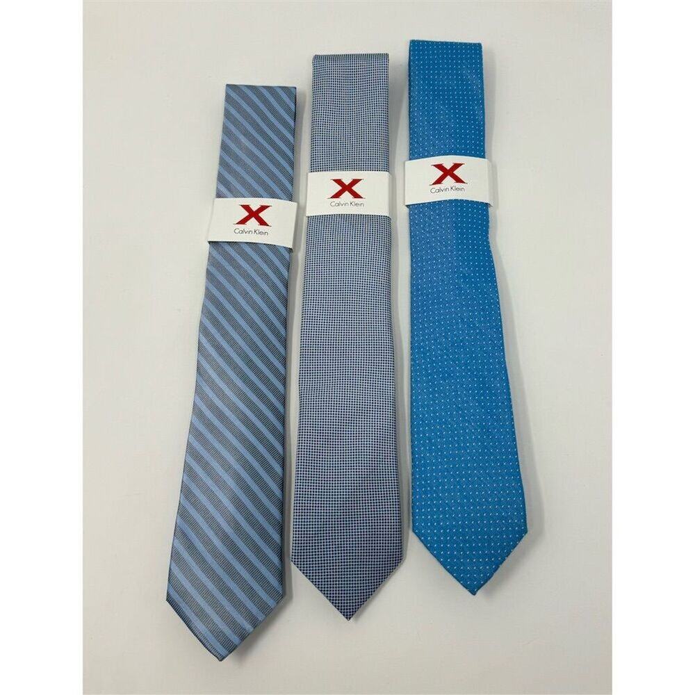 Calvin Klein Men's Neck Ties Set of 3 - Striped, Plaid, Blue Business Casual NWT